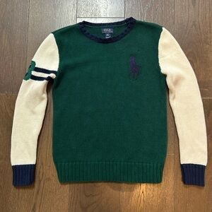 Polo Ralph Lauren Green And White Sweater With “3” Embroidered Boys Sz M 10-12